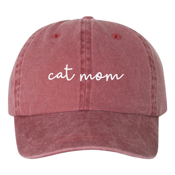 Cat Mom Script Dad Hat, Pigment Dyed Unstructured Baseball Cap, Cat Mom, Gift For Cat Mom, Gift For Her, Fur Mama, Tons Of Color Options