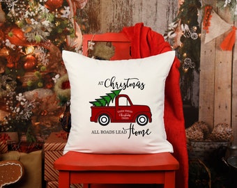Christmas, Roads Lead Home Christmas Truck Pillow Cover, Throw Pillow, Christmas Gift, Christmas Pillow Cover, Christmas Pillow, Christmas