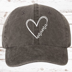Mama HEART Script Hat, Pigment Dyed Unstructured Baseball Cap, Mom Hat Gift For Mama, Mama Heart Hat, Hat for Mama More Color Options