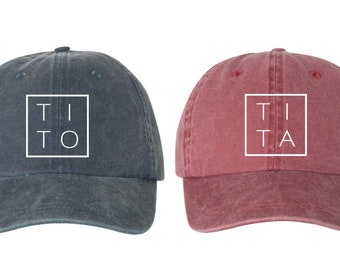 Tito & Tita SQUARE Hats, Pigment Dyed Unstructured Cap, Pregnancy Announcement, Grandparents Hats, New Grandparents Gift