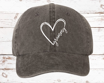 GRAMMY HEART Dad Hat, Pigment Dyed Unstructured Baseball Cap, Grammy Hat, Gift For Grammy, Grammy Life, Grammy Heart More Color Options