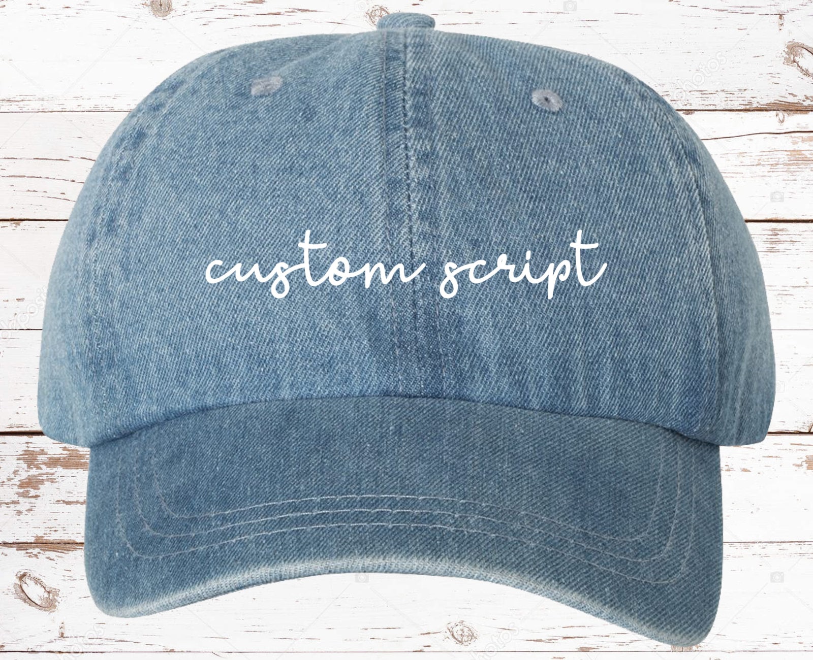 Cap Script Design Custom Script Dad Hat, Denim Wash Unstructured Baseball Cap, Custom Hat ...