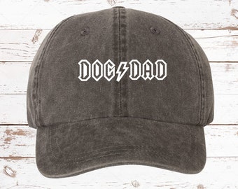 Dog Dad Rock Font Unstructured Pigment Dyed Hat, Dog Dad Hat, Dog Dad Hats, Gift for Dog Dad, Gift For Her, Fur Dad, Dog Lover, Fur Dad