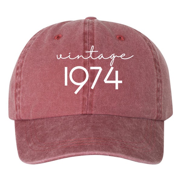 Vintage 1974 Lower case SCRIPT 50th Birthday Dad Hat, Pigment Dyed Unstructured Baseball Cap, 50th Bday, Gift For 50th, Gift For Birthdays