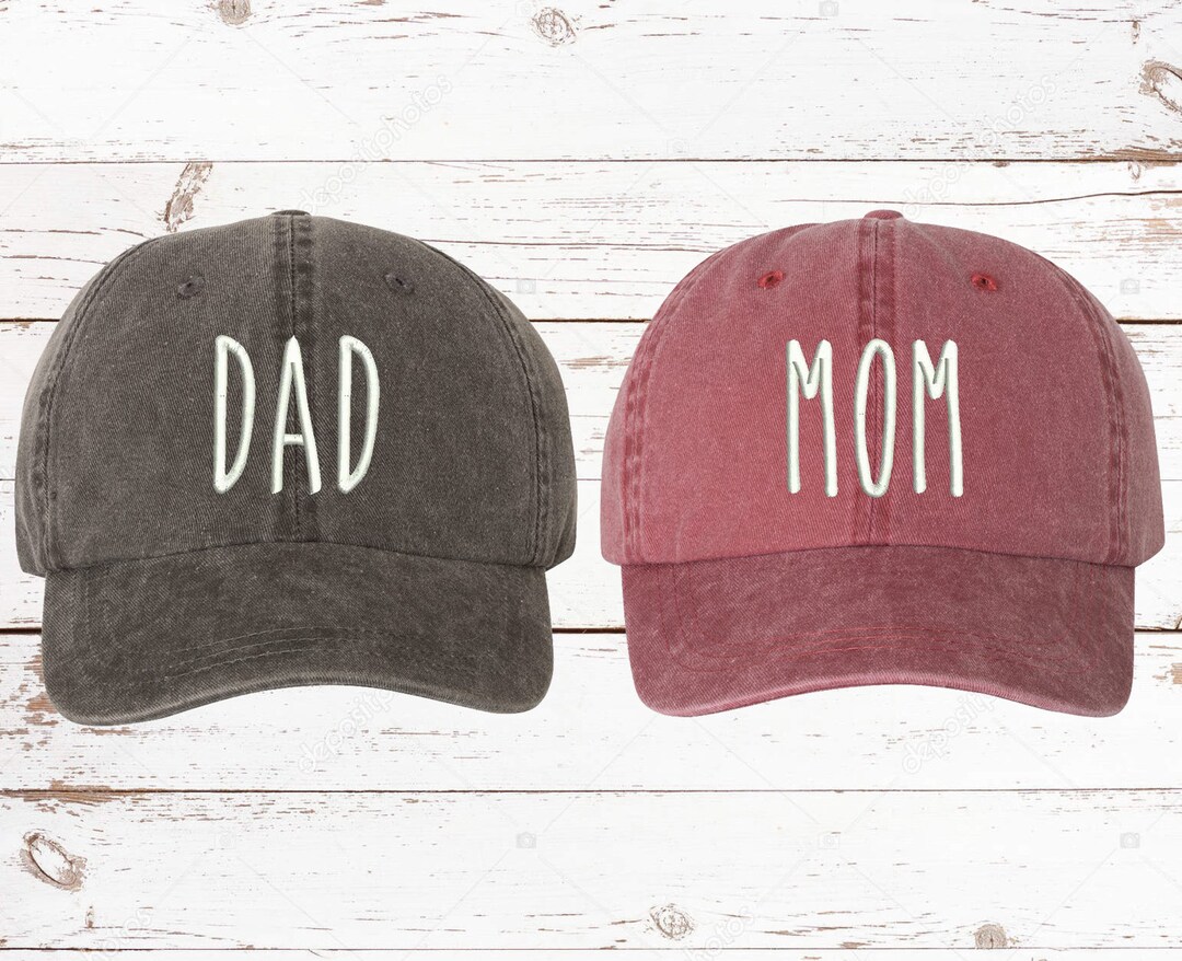 Mom & Dad EMBROIDERED Dad Hat, Pigment Dyed Unstructured Baseball Cap ...