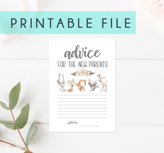 Baby Shower Game Advice For Parents Woodland Girl Digital Printable Games Boy Girl Feather Games Card Items Woodland Animals Gender Neutral Il_570xn