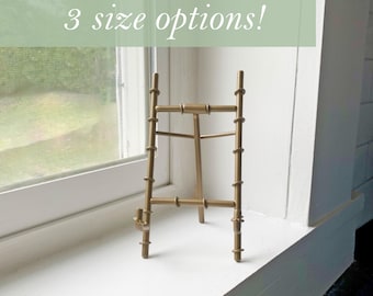 Antiqued Gold Bamboo Easel Desk Stand 3 Sizes Tabletop Metal Tripod Brass Table Picture Frame Card Holder Plate Desktop Calendar Cookbook