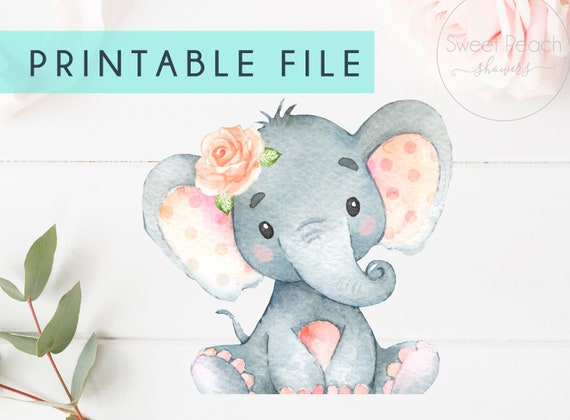 Floral Printable Stand Up Elephant Baby Shower Decor Pink ...