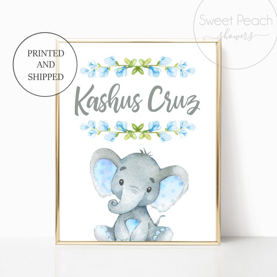 Baby Shower Custom Name Print Elephant Boy Nursery Decor Animal Wall Art Prints Set Print Elephants Grey Safari Party Decorations Welcome Il_570xn