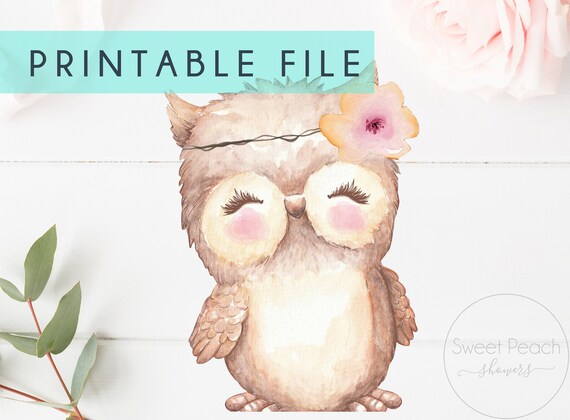 1 Single Sided Owl Stand Up Cut Out Printable Woodland Girl Baby