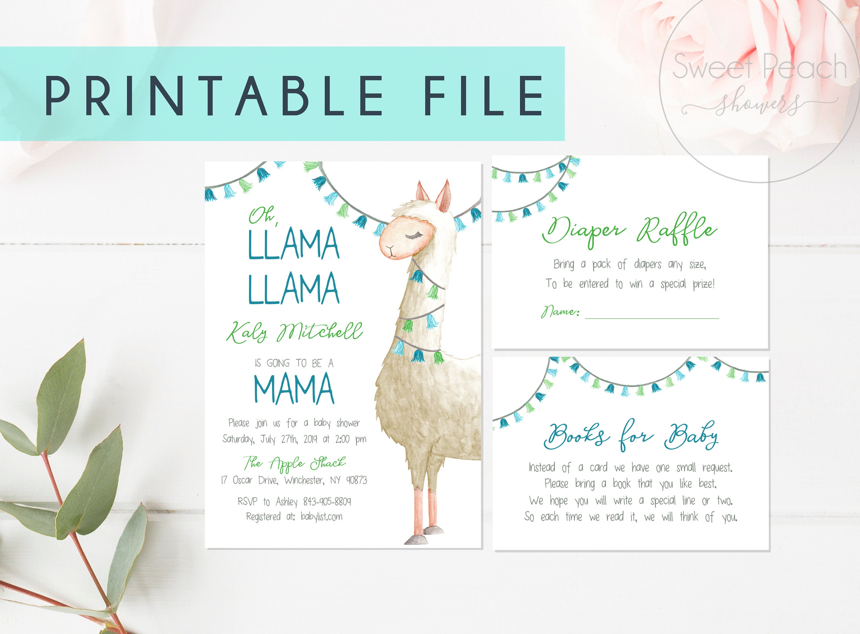 PRINTABLE Llama Baby Shower Invitation Alpaca Invites Boy Girl Etsy
