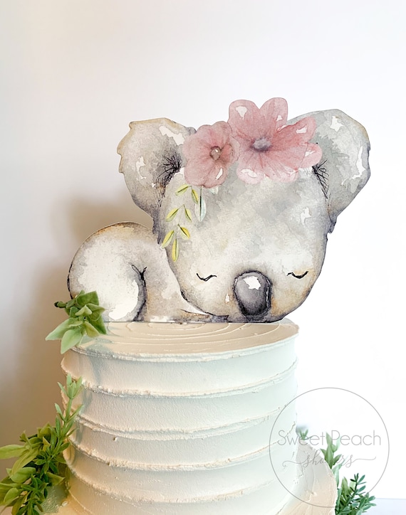 Flower Koala Cake Topper Baby Shower Decor Nursery Centerpiece ...