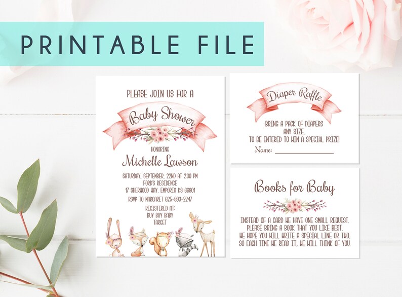 etsy baby shower invitations woodland