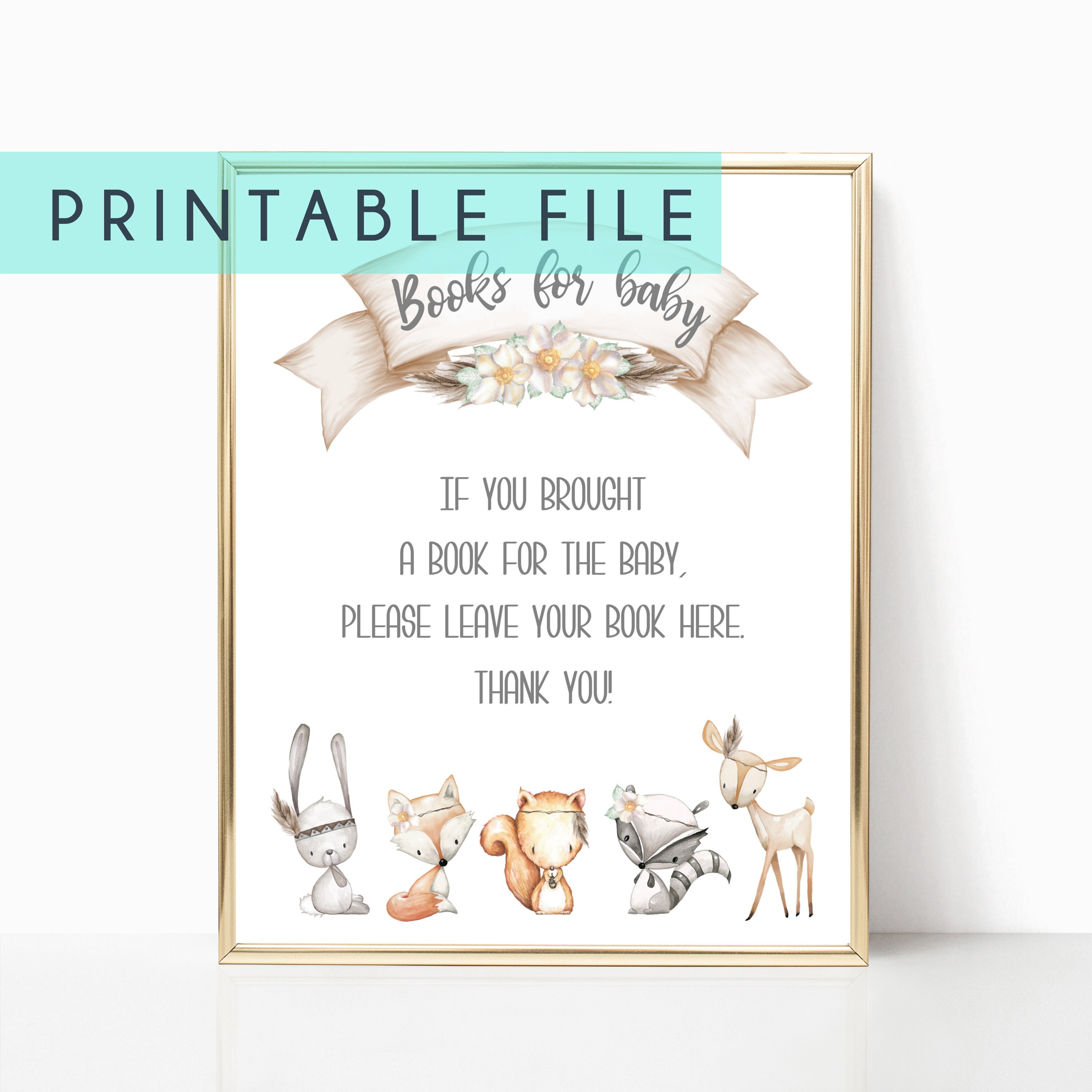 Baby Shower Books for Baby Sign Digital Sign Decor Animal Etsy