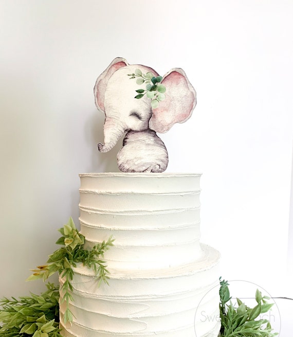 Elephant Cake Topper Baby Shower Decor Centerpiece Decoration Gender Neutral Cake Girl Boy African Safari Animal Greenery Eucalyptus Toppers Il_570xn