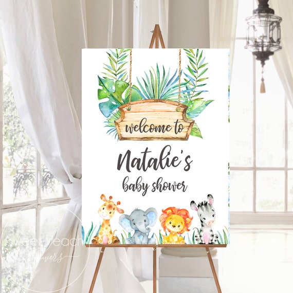 Large Safari Baby Shower Welcome Sign Jungle Leaf Leaves Vine
