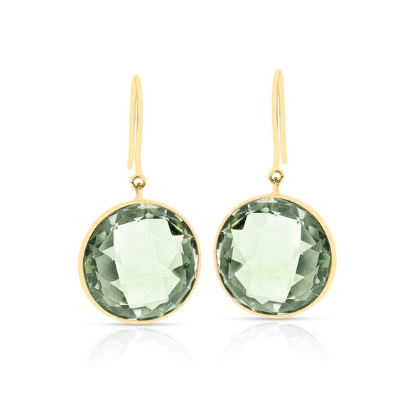 Green Amethyst Round Shape Dangling Earrings Made… - image 1