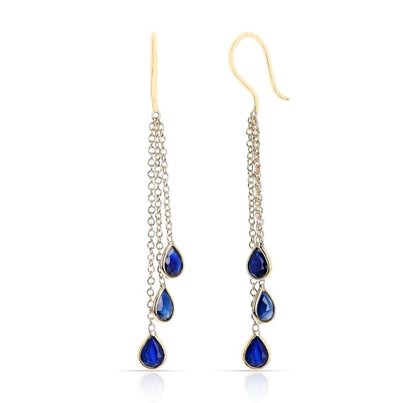 Blue Sapphire Pear Shape Dangling Earrings Made I… - image 2