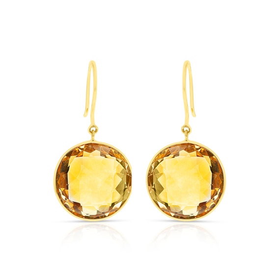 Citrine Round Shape Dangling Earrings Made In 18 … - image 1