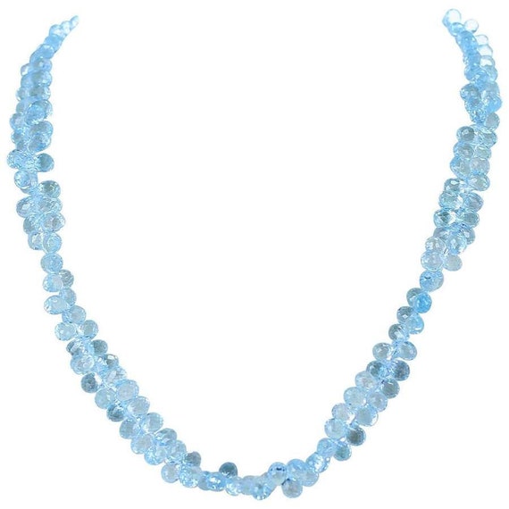 Genuine Faceted Blue Topaz Briolette Drop Necklac… - image 1