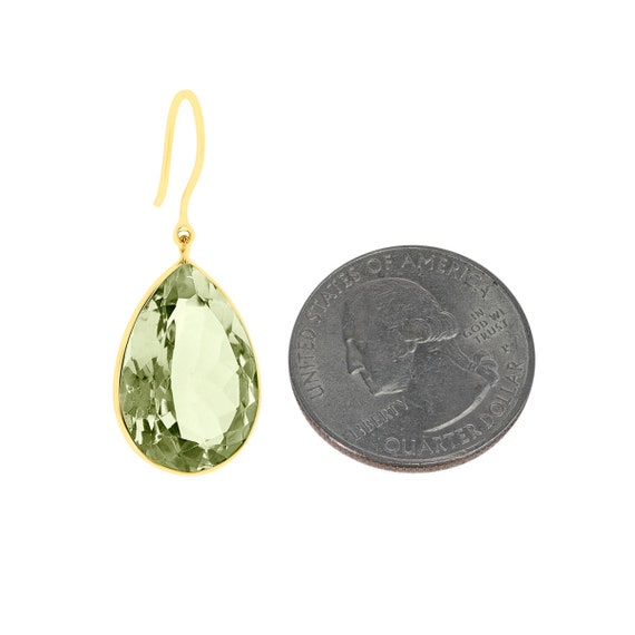 Green Amethyst Pear Cushion Cut Shape Dangling Ea… - image 2