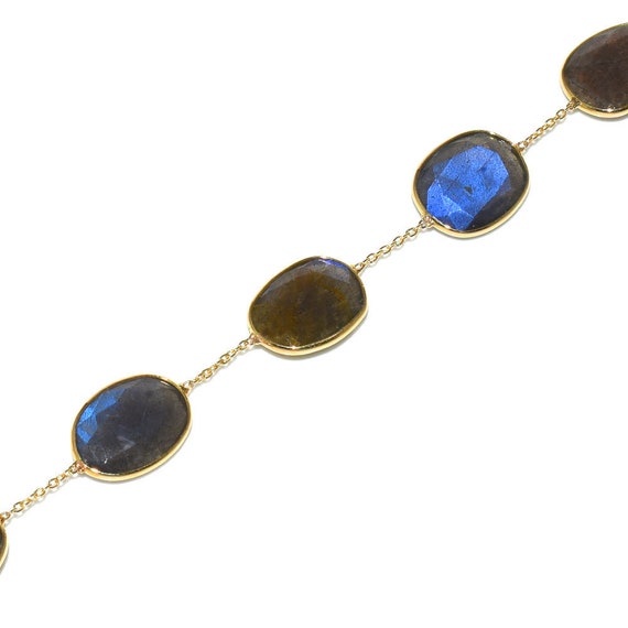 Mixed Shape Labradorite Single Line 18k Yellow Go… - image 3