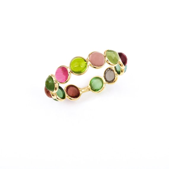 Single Line Round Tourmaline Cabochon Band, 18k Y… - image 1