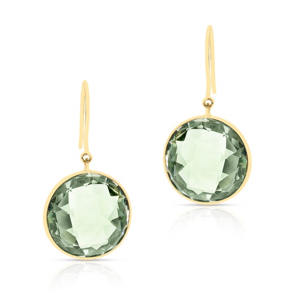 Green Amethyst Round Shape Dangling Earrings Made… - image 2