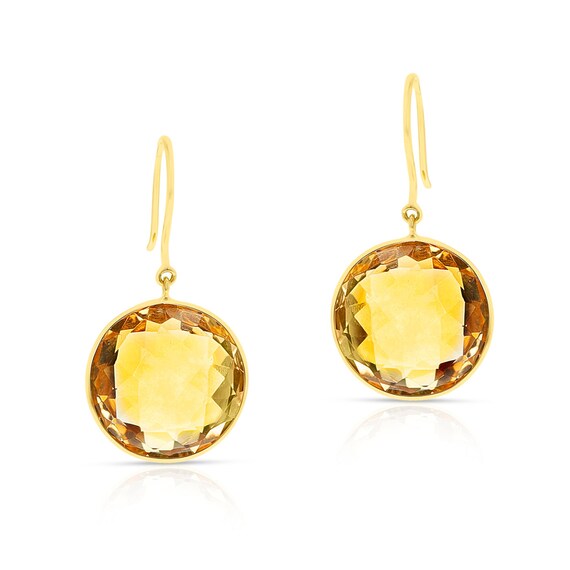 Citrine Round Shape Dangling Earrings Made In 18 … - image 5