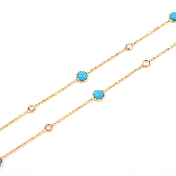 Round Turquoise Necklace, 18 Karat Gold, Turquois… - image 2