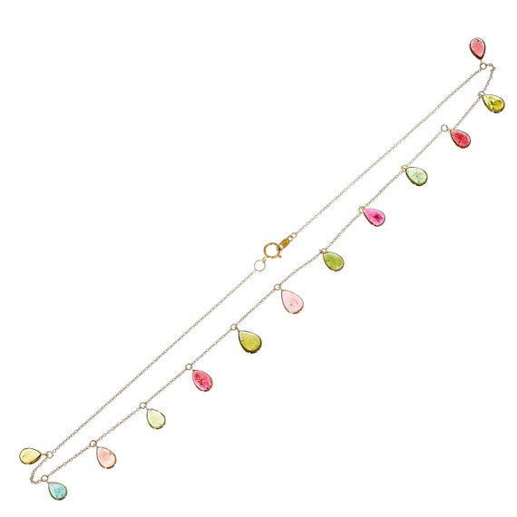 Mixed Color Tourmaline Drop Necklace, 18k Gold, M… - image 3