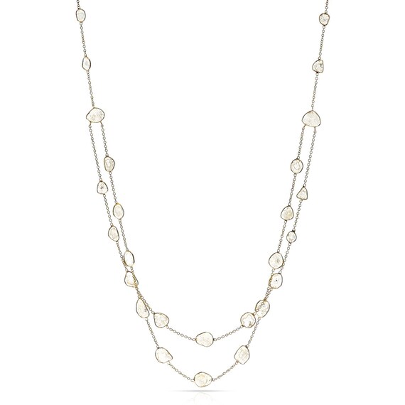 Double Layer Diamond Slices Necklace, 18k White G… - image 1