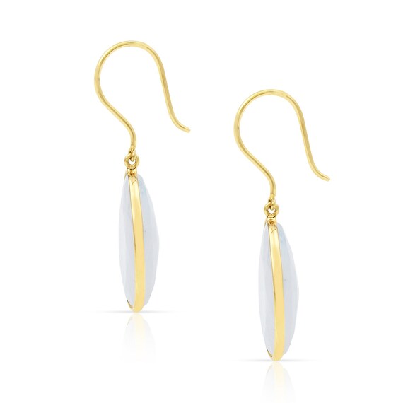 White Rainbow Moonstone Earrings, 18k Yellow Gold… - image 2