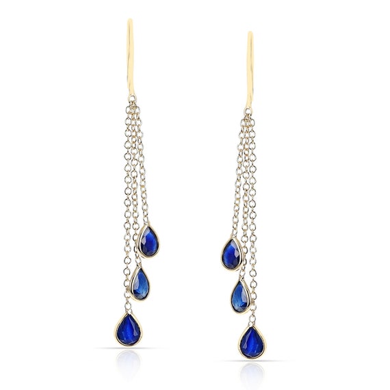 Blue Sapphire Pear Shape Dangling Earrings Made I… - image 3