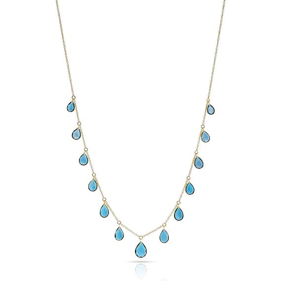 Blue Topaz Drops Necklace, 18 Karat Gold, Sapphir… - image 1