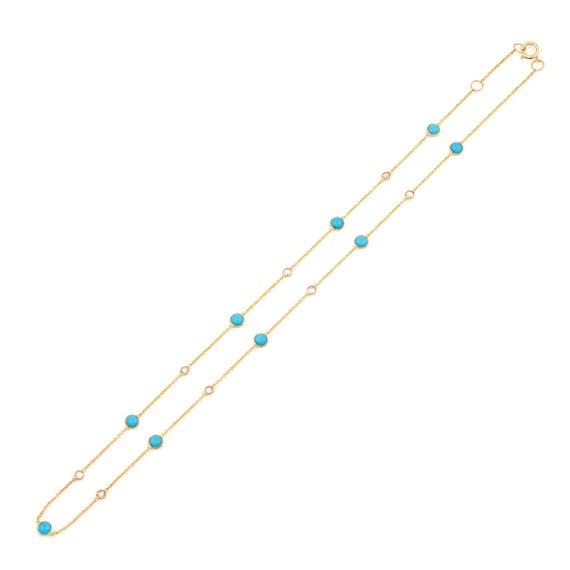 Round Turquoise Necklace, 18 Karat Gold, Turquois… - image 3