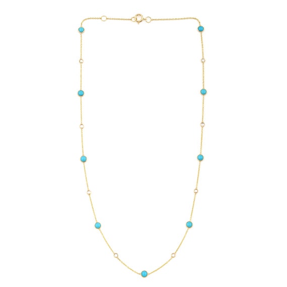 Round Turquoise Necklace, 18 Karat Gold, Turquois… - image 1