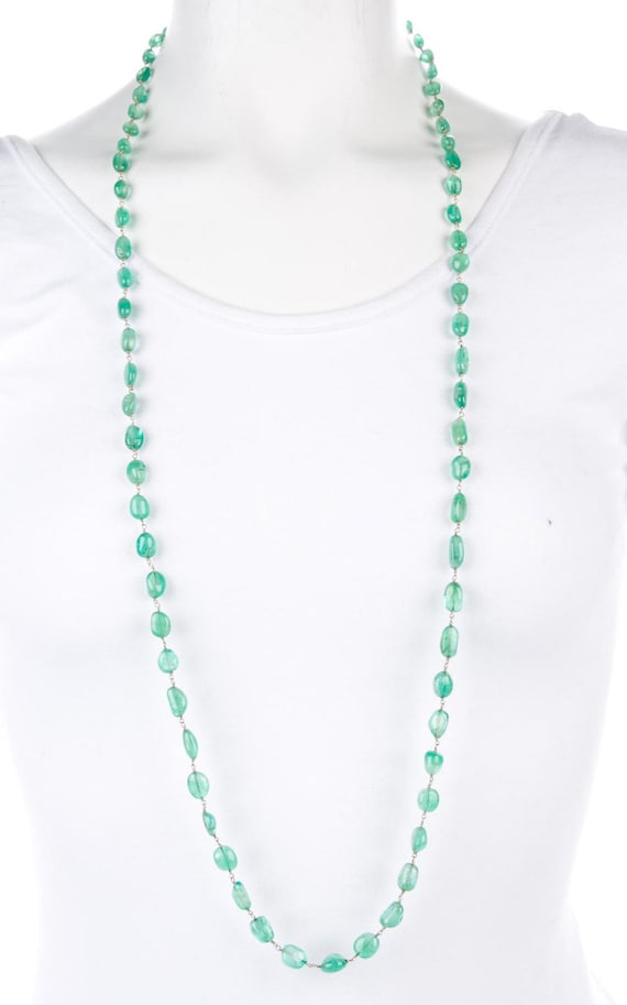 Emerald Tumbled Bead Link Necklace, Yellow Gold