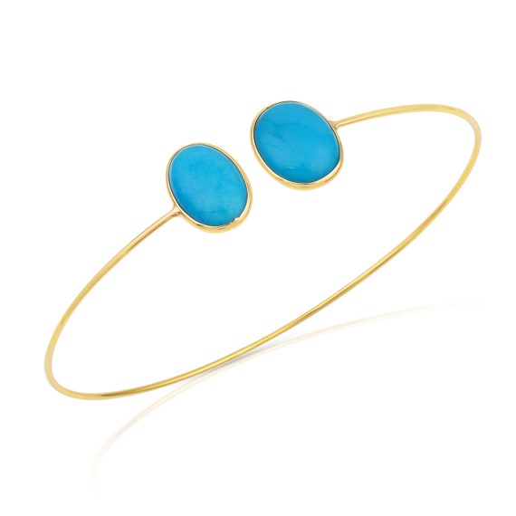 Oval Shape Turquoise Bangle Made In 18k Yellow Gol