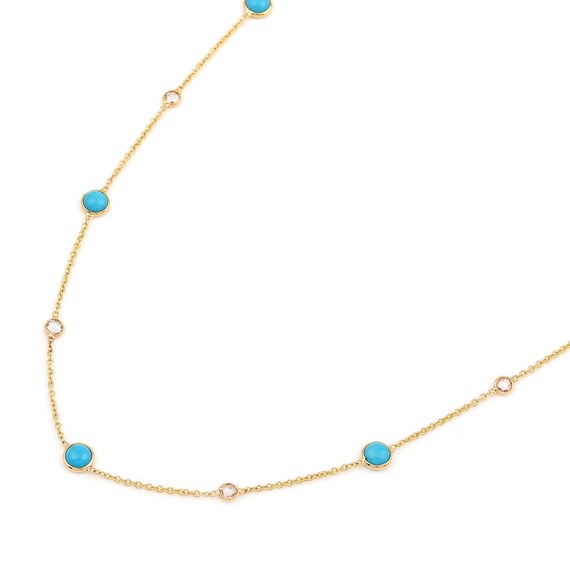 Round Turquoise Necklace, 18 Karat Gold, Turquois… - image 4