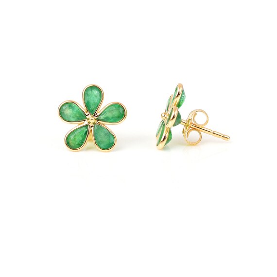 Pear Emerald Floral Earrings, 18k Yellow Gold, Em… - image 3