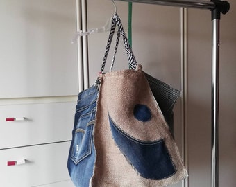 Maxi sac de jeans et de jute avec des poignées douces