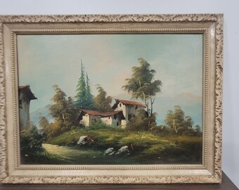 Vintage Landscape Oil Painting, European Countryside Framed Wall Art