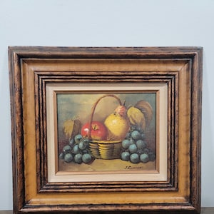 Vintage Original Oil Painting, Fruit Still Life Painting On Canvas, Framed