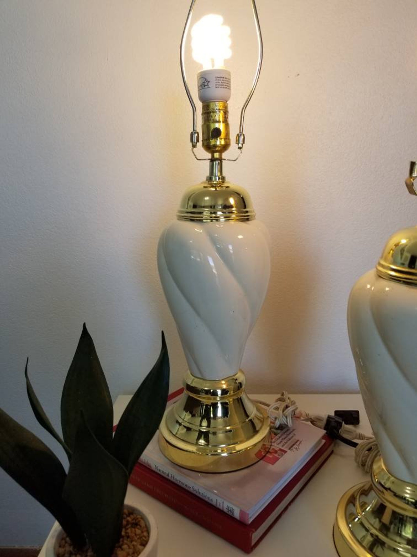 Vintage Cream And Brass Ginger Jar Lamps Set of 2 Etsy