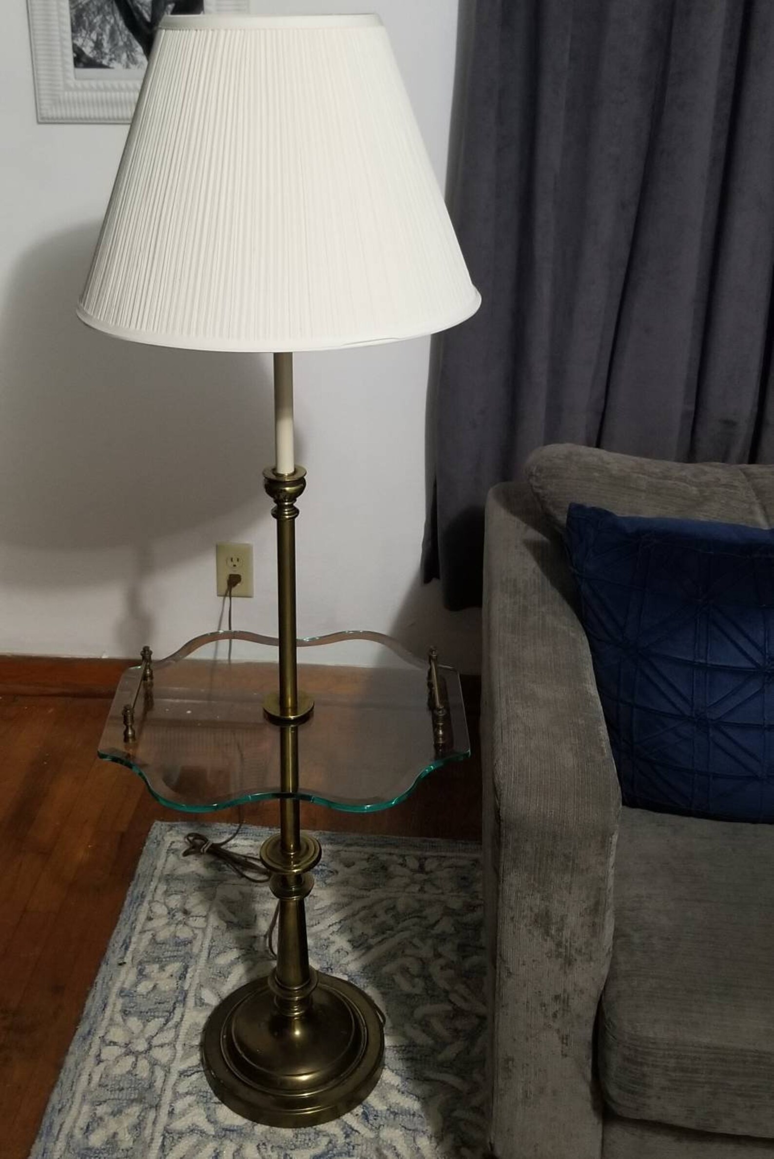Vintage Stiffel Brass Floor Lamp With Beveled Glass Side Table Etsy