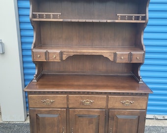 Vintage Maple Wood 2 Piece Dark Brown  Hutch/Sideboard By St. John Furniture Co.