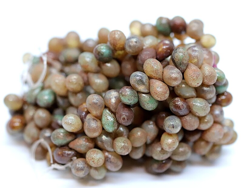 Czech Drop Beads~Sea Green and Champagne Mix~57mm