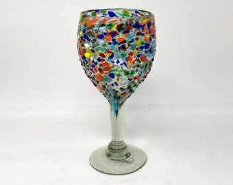 1 Hand Blown Wine Glass - Rainbow Graniti
