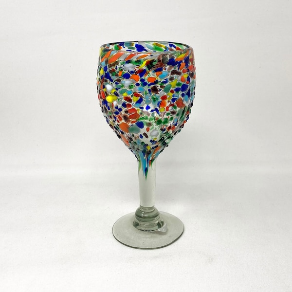 1 Hand Blown Wine Glass - Rainbow Graniti